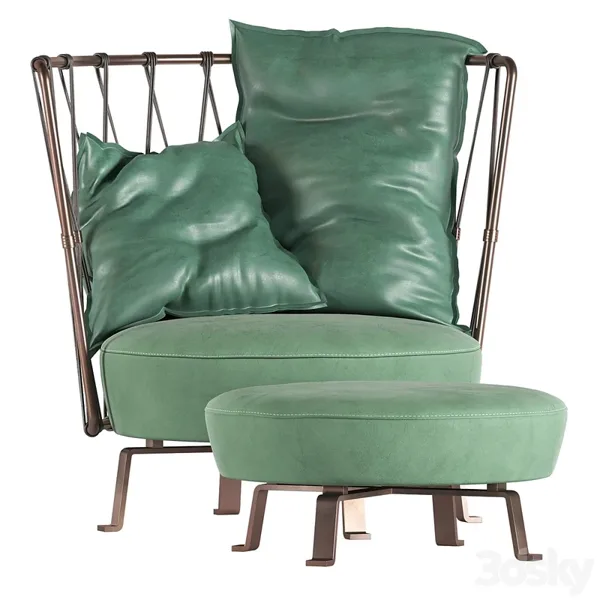 Green armchair + ottoman